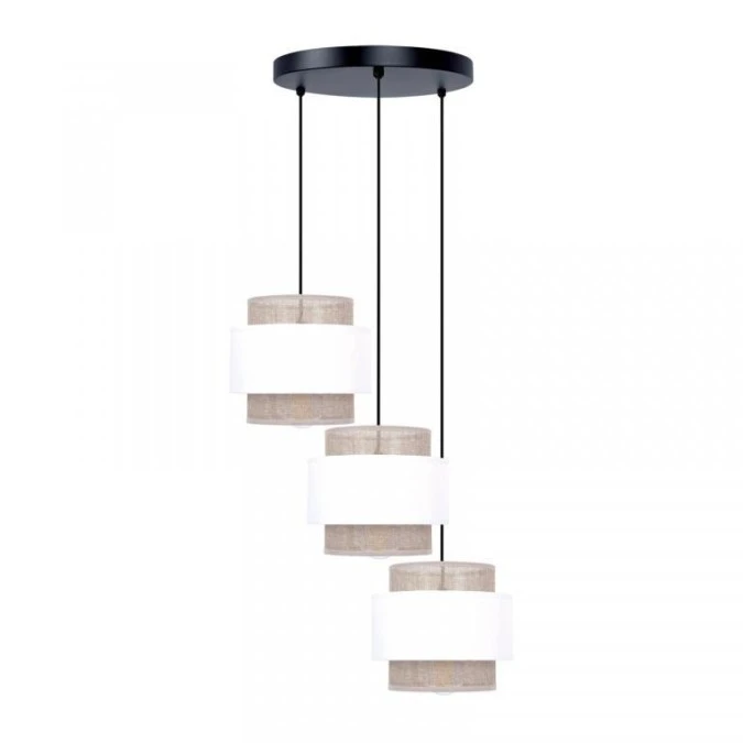 Lampa wisząca CEZAR w rustykalnym stylu, klosze w kolorze biało‑beżowym K‑5272 Kaja Lighting