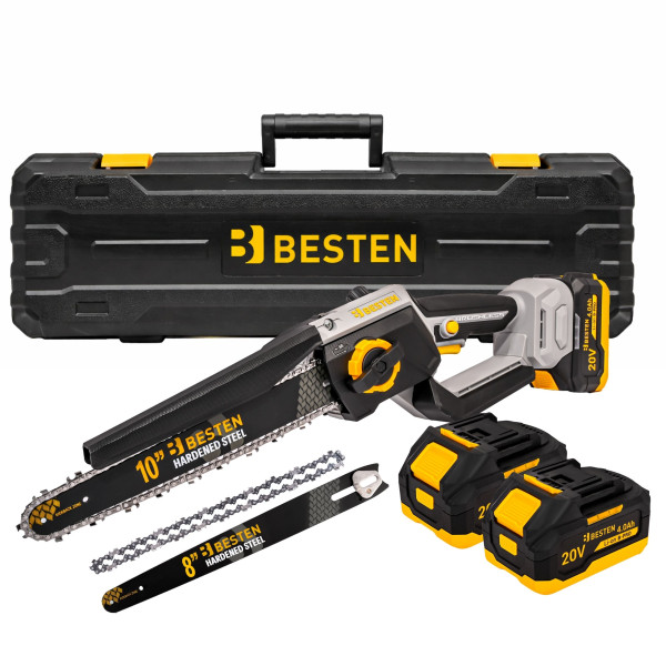 Piła łańcuchowa pilarka BESTEN 20V 8"/10" bezszczotkowa 2x4Ah do gałęzi 965822