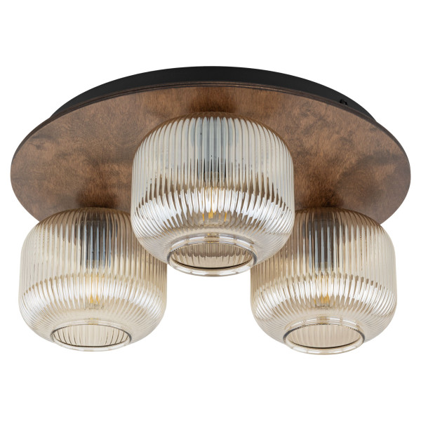 Plafon Salvia Tk-Lighting Ryflowane Koniakowe Klosze Na Drewnie Koło 3Xe14 994254
