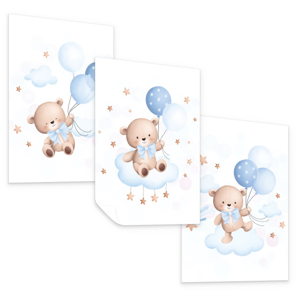 Plakat Misie z niebieskimi balonami 21x30cm 996198