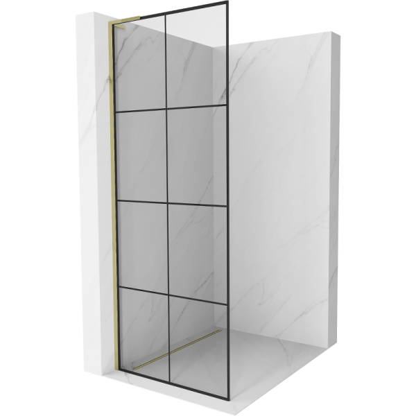 Ścianka prysznicowa Walk-in Mexen Kioto L 90 x 200 cm, czarny wzór, złota 502560