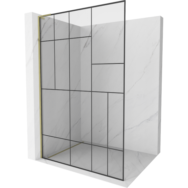 Ścianka prysznicowa Walk-in Mexen Kioto L 90 x 200 cm, czarny wzór, złota 499924