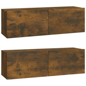 Ścienne szafki TV 2 szt. przydymiony dąb 100x30x30 cm 767434 Ścienne szafki TV 2 szt. przydymiony dąb 100x30x30 cm 767434