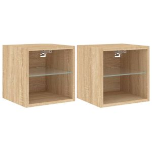 Ścienne szafki TV z LED 2 szt. dąb sonoma 30×28.5×30 cm 765111