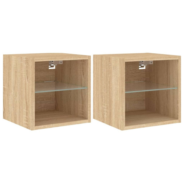 Ścienne szafki TV z LED 2 szt. dąb sonoma 30x28.5x30 cm 765111