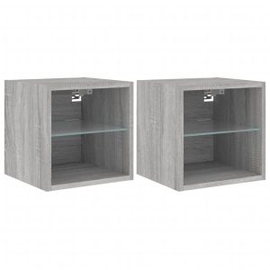 Ścienne szafki TV z LED 2 szt. szary dąb sonoma 30×28.5×30 cm 765092