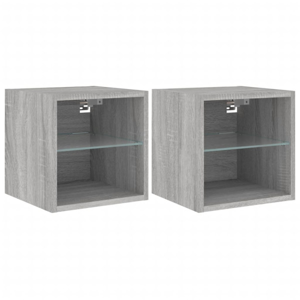 Ścienne szafki TV z LED 2 szt. szary dąb sonoma 30x28.5x30 cm 765092