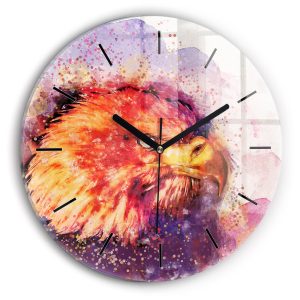 Ścienny Zegar szklany ozdobny Akwarela orzeł fi30 213086 Ścienny Zegar szklany ozdobny Akwarela orzeł fi30 213086