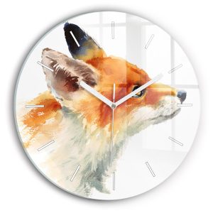 Ścienny Zegar szklany ozdobny Akwarelowy młody lis fi30 214732 Ścienny Zegar szklany ozdobny Akwarelowy młody lis fi30 214732