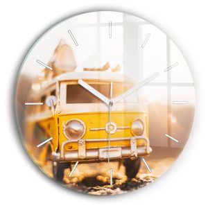 Ścienny Zegar szklany ozdobny Auto na wakacjach fi30 214303 Ścienny Zegar szklany ozdobny Auto na wakacjach fi30 214303