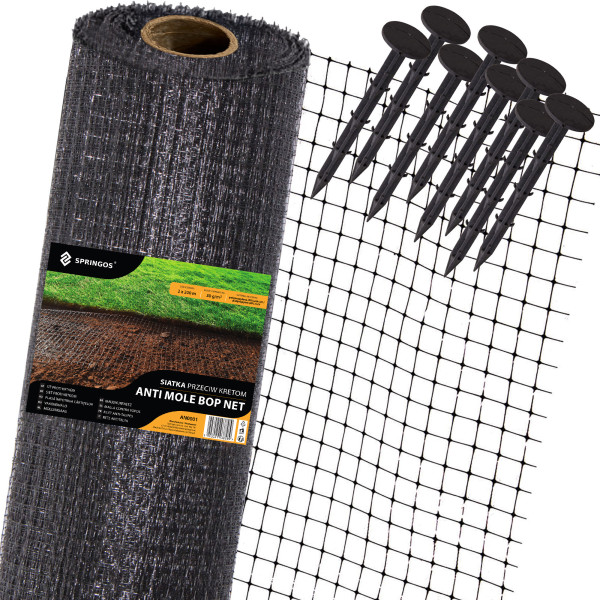 Siatka przeciw nornicom 2 m x 200 m + kołki 100 szt. przeciw kretom 30g/m2 455201