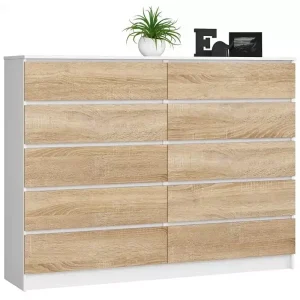 Skandynawska komoda do salonu biały + dąb sonoma – Zelo 648727 Skandynawska komoda do salonu biały + dąb sonoma – Zelo 648727