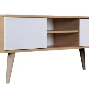 Skandynawska szafka pod telewizor dąb artisan + biały – Naro 326828 Skandynawska szafka pod telewizor dąb artisan + biały – Naro 326828