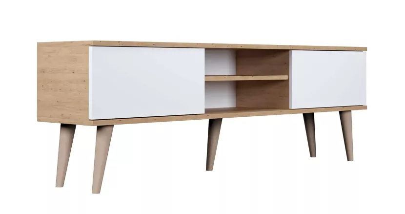 Skandynawska szafka pod telewizor dąb artisan + biały - Xyero 326904