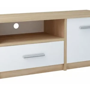 Skandynawska szafka pod telewizor dąb sonoma + biały – Ririx 692511 Skandynawska szafka pod telewizor dąb sonoma + biały – Ririx 692511