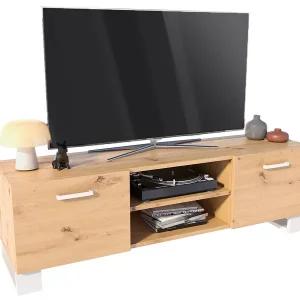 Skandynawska szafka RTV pod telewizor dąb artisan + biały – Elro 648768 Skandynawska szafka RTV pod telewizor dąb artisan + biały – Elro 648768