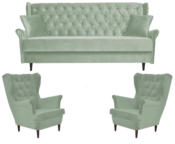 Skandynawski zestaw wypoczynkowy sofa 2 fotele Gaja ZIELONY 315914