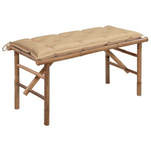 Składana ławka ogrodowa z poduszką, 118 cm, bambusowa 550345