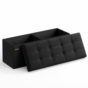Składana pufa do przechowywania czarna 110 cm schowek pikowana 652304 Składana pufa do przechowywania czarna 110 cm schowek pikowana 652304