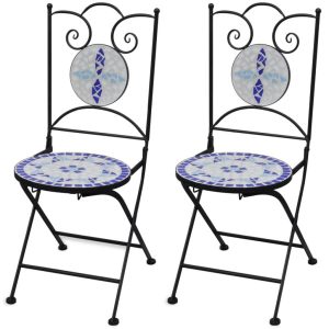 Składane krzesła bistro, 2 szt., ceramiczne, niebiesko-białe 664794 Składane krzesła bistro, 2 szt., ceramiczne, niebiesko-białe 664794