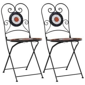 Składane krzesła bistro, 2 szt,. terakotowo-białe, ceramiczne 664790 Składane krzesła bistro, 2 szt,. terakotowo-białe, ceramiczne 664790
