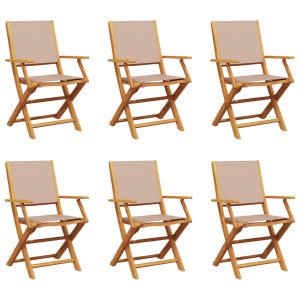 Składane krzesła ogrodowe, 6 szt., tkanina taupe i drewno 668010 Składane krzesła ogrodowe, 6 szt., tkanina taupe i drewno 668010