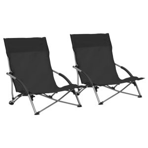 Składane krzesła plażowe, 2 szt., czarne, obite tkaniną 665476 Składane krzesła plażowe, 2 szt., czarne, obite tkaniną 665476