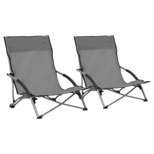 Składane krzesła plażowe, 2 szt., szare, obite tkaniną 665299 Składane krzesła plażowe, 2 szt., szare, obite tkaniną 665299