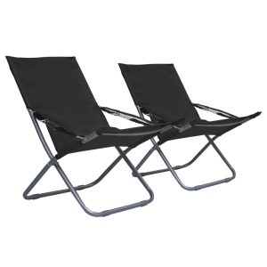 Składane krzesła plażowe 2 szt. tkanina czarne 938141 Składane krzesła plażowe 2 szt. tkanina czarne 938141
