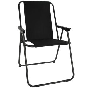 Składane krzesło turystyczne kempingowe czarne stalowe poliester 600D 85 cm 1020428 Składane krzesło turystyczne kempingowe czarne stalowe poliester 600D 85 cm 1020428