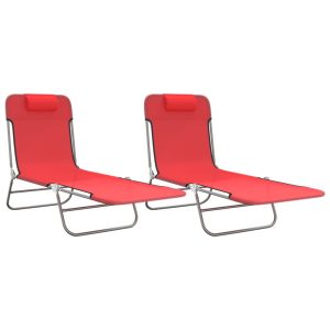 Składane leżaki, 2 szt., czerwone, Textilene i stal 604855 Składane leżaki, 2 szt., czerwone, Textilene i stal 604855