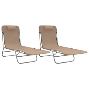 Składane leżaki, 2 szt., kolor taupe, Textilene i stal 604851 Składane leżaki, 2 szt., kolor taupe, Textilene i stal 604851