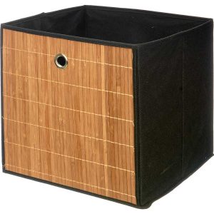 Składany kosz do przechowywania 32x32x32 cm czarny z bambusowym frontem 1064549 Składany kosz do przechowywania 32x32x32 cm czarny z bambusowym frontem 1064549