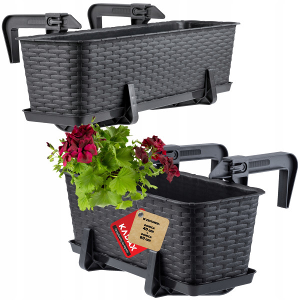 Skrzynka Doniczka Balkonowa Uchwyty Zestaw 40+60cm 108344
