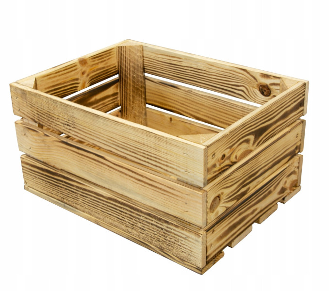 Skrzynka drewniana opalana rustykalna 40x30x21 cm kosz na prezent ślubny 158043