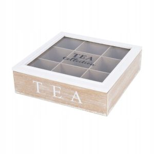 Skrzynka na herbatę 9 miejsc TEA biały 24x24x7cm 636579 Skrzynka na herbatę 9 miejsc TEA biały 24x24x7cm 636579