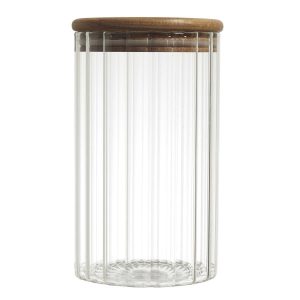 SŁOIK 700 ml prążkowany DREWNIANA POKRYWA do przechowywania 594175