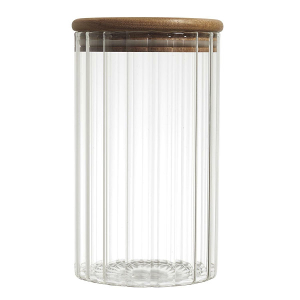 SŁOIK 700 ml prążkowany DREWNIANA POKRYWA do przechowywania 594175