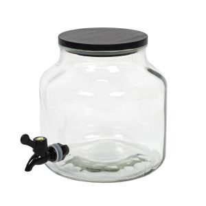 Słoik z kranikiem szklany z pokrywką z drewna sosnowego, 5,2 l 636083 Słoik z kranikiem szklany z pokrywką z drewna sosnowego, 5,2 l 636083