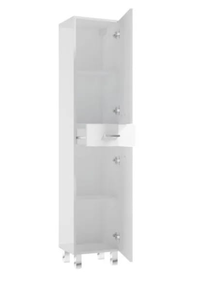 Słupek łazienkowy biały połysk 170x35 cm, półki i szuflada, nowoczesny 379359