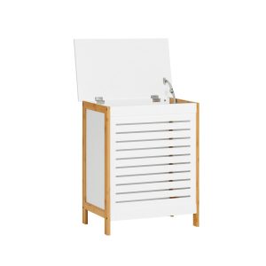 SoBuy Kosz na pranie z pokrywą Biały/Drewno 50x30x60cm FSS66-WN 1078495 SoBuy Kosz na pranie z pokrywą Biały/Drewno 50x30x60cm FSS66-WN 1078495