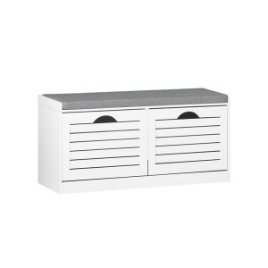 SoBuy Ławka na buty z 2 drzwiami Biały/Szary 94×30×47cm FSR62-II-W 990167 SoBuy Ławka na buty z 2 drzwiami Biały/Szary 94×30×47cm FSR62-II-W 990167