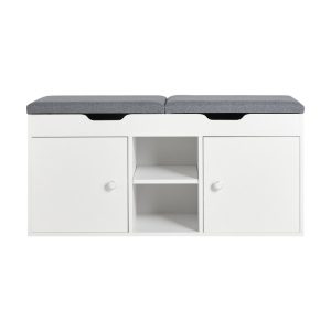 SoBuy Ławka na buty z 2 drzwiczkami Biały 100x34x48cm Klasyczny FSR96-W 896468 SoBuy Ławka na buty z 2 drzwiczkami Biały 100x34x48cm Klasyczny FSR96-W 896468