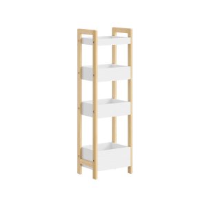 SoBuy Półka łazienkowa z 4 półkami Biały/Drewno 28x20x90cm FRG226-H-WN 1073550 SoBuy Półka łazienkowa z 4 półkami Biały/Drewno 28x20x90cm FRG226-H-WN 1073550