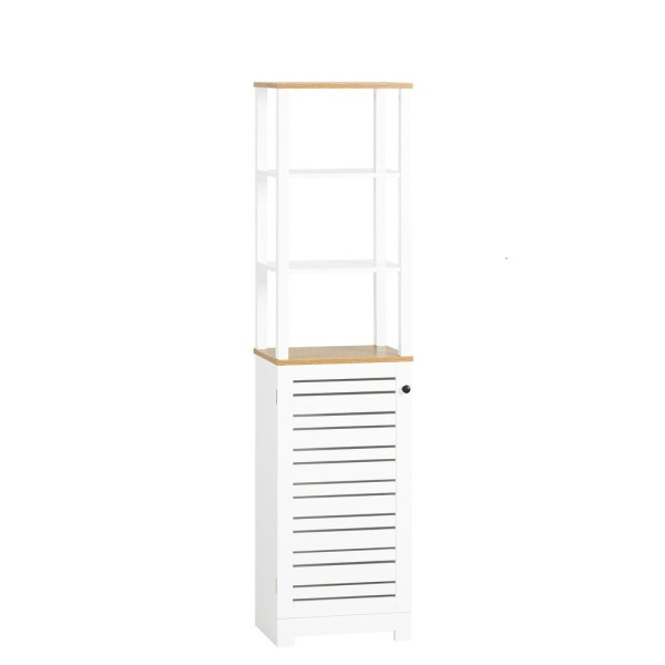 SoBuy Słupek łazienkowy z 1 drzwiami Biały 40x30x160cm Rustykalny BZR43-W 816101