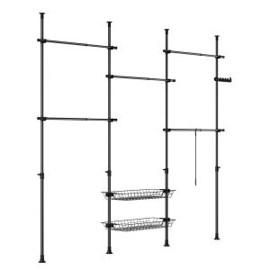 SoBuy Stojący wieszak z 2 półkami Czarny 93x28x252cm KLS04-II-SCH 817981 SoBuy Stojący wieszak z 2 półkami Czarny 93x28x252cm KLS04-II-SCH 817981