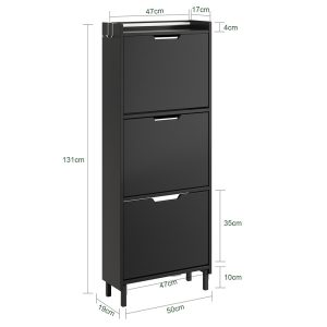 SoBuy Szafka na buty z 3 drzwiami Czarny 50x19x131cm FSR151-H-E-SCH 1072532 SoBuy Szafka na buty z 3 drzwiami Czarny 50x19x131cm FSR151-H-E-SCH 1072532