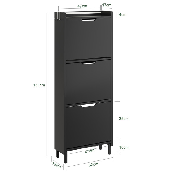 SoBuy Szafka na buty z 3 drzwiami Czarny 50x19x131cm FSR151-H-E-SCH 1072532