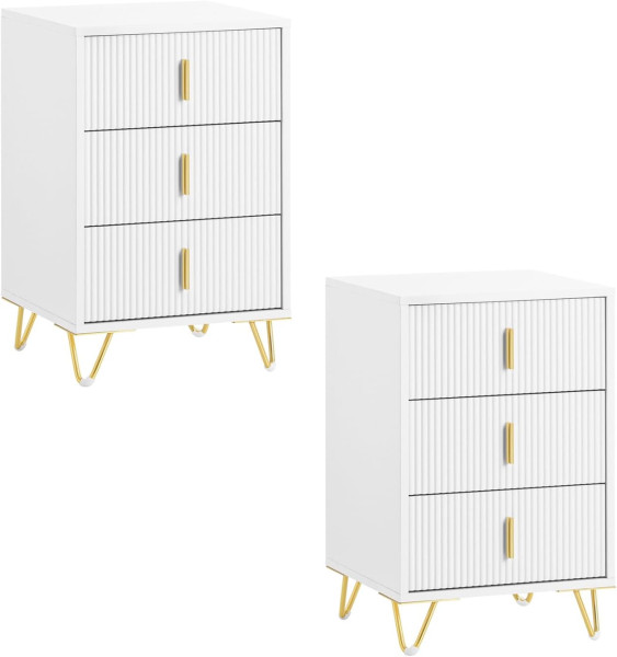 SoBuy Szafka nocna z 3 szufladami Biały 40x36x63cm FBT115-L-Wx2 1073500