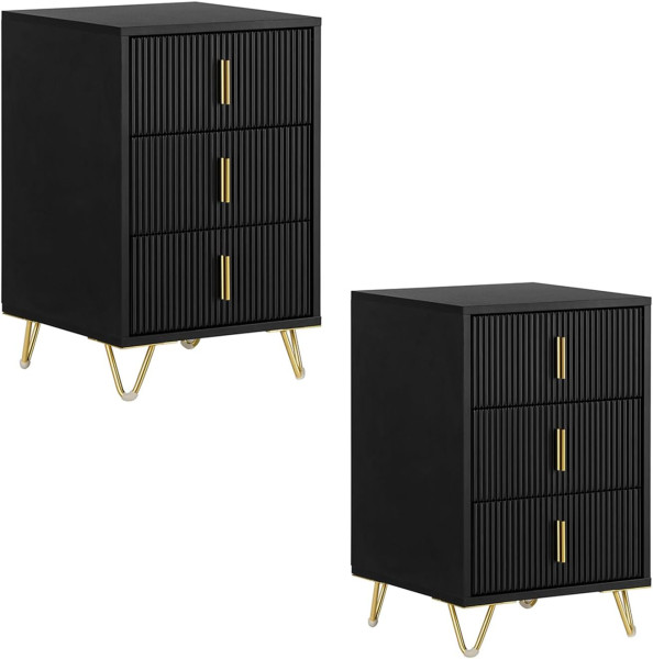 SoBuy Szafka nocna z 3 szufladami Czarny 40x36x63cm FBT115-L-SCHx2 1073291